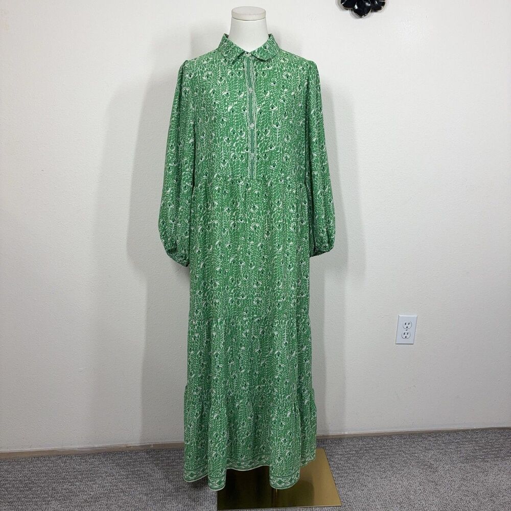 Max Studio Dress Womens Large Green Floral Maxi Shirt Pockets Boho